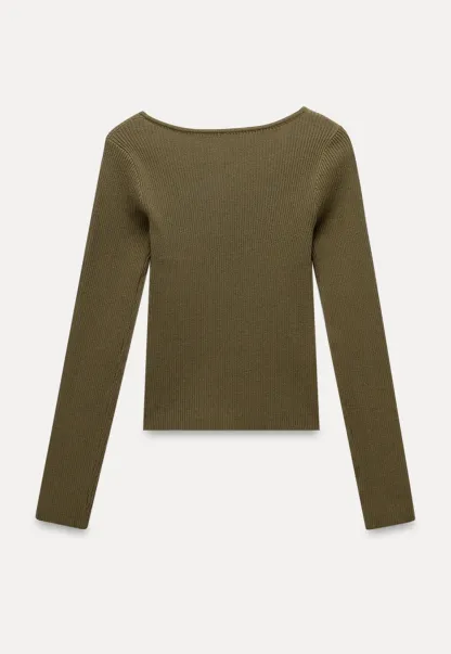 Womens Asymmetric Neck Ribbed Knit Long Sleeve Top