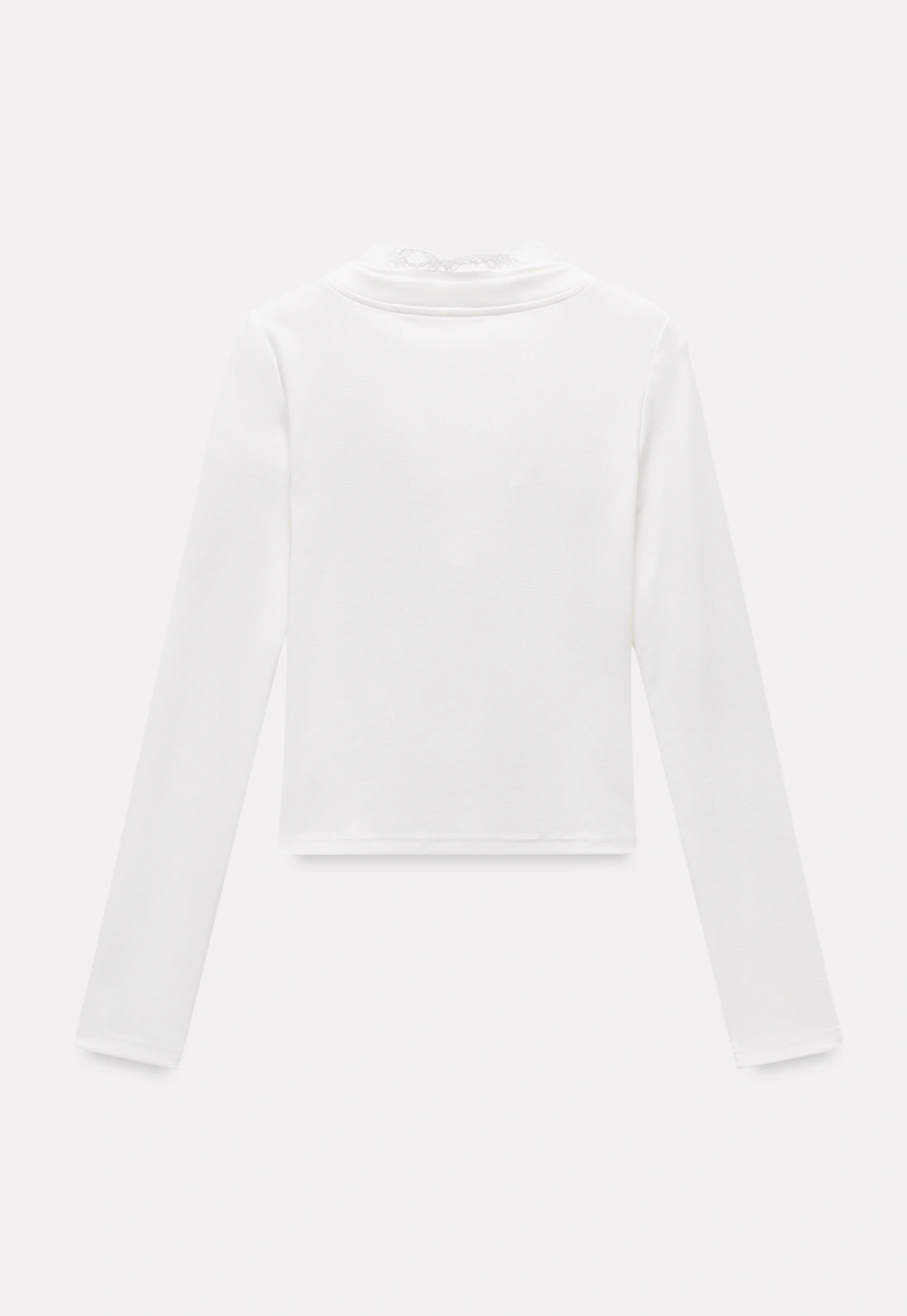 Womens White Lace Trim V Neck Long Sleeve Henley Top