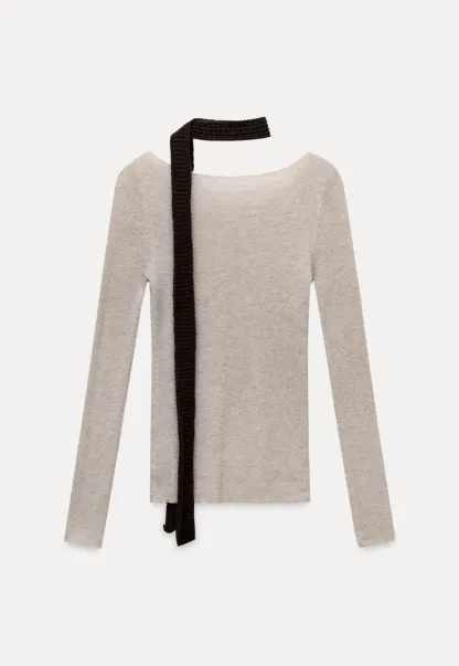 Womens Long Sleeve Knit Shirt with Tie Detail