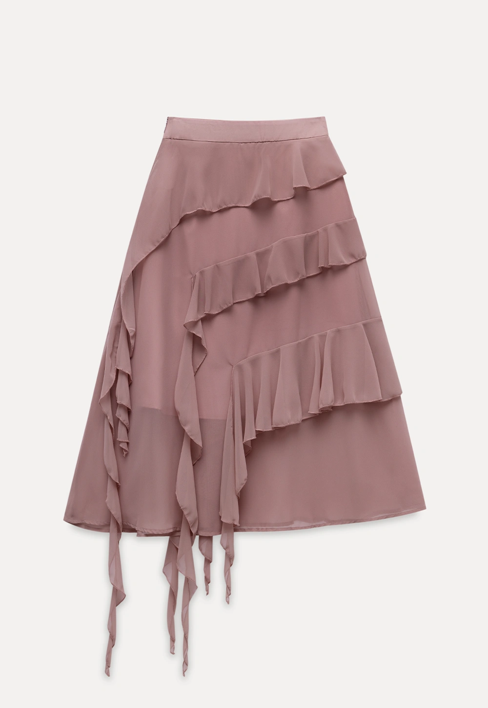 Womens Ruffle Layered Chiffon Midi Skirt