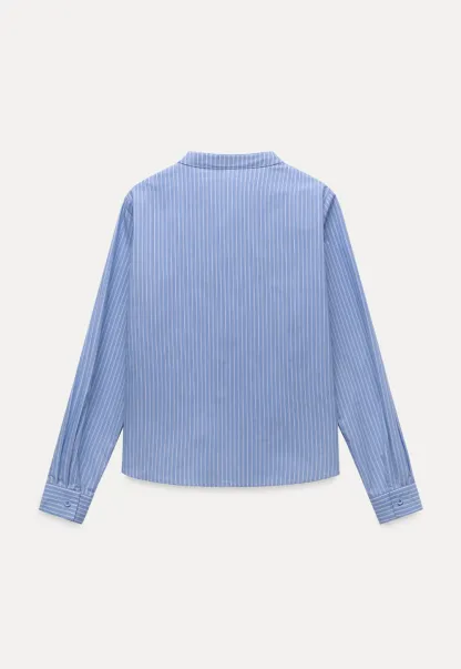 Striped Bow Tie Neck Long Sleeve Blouse