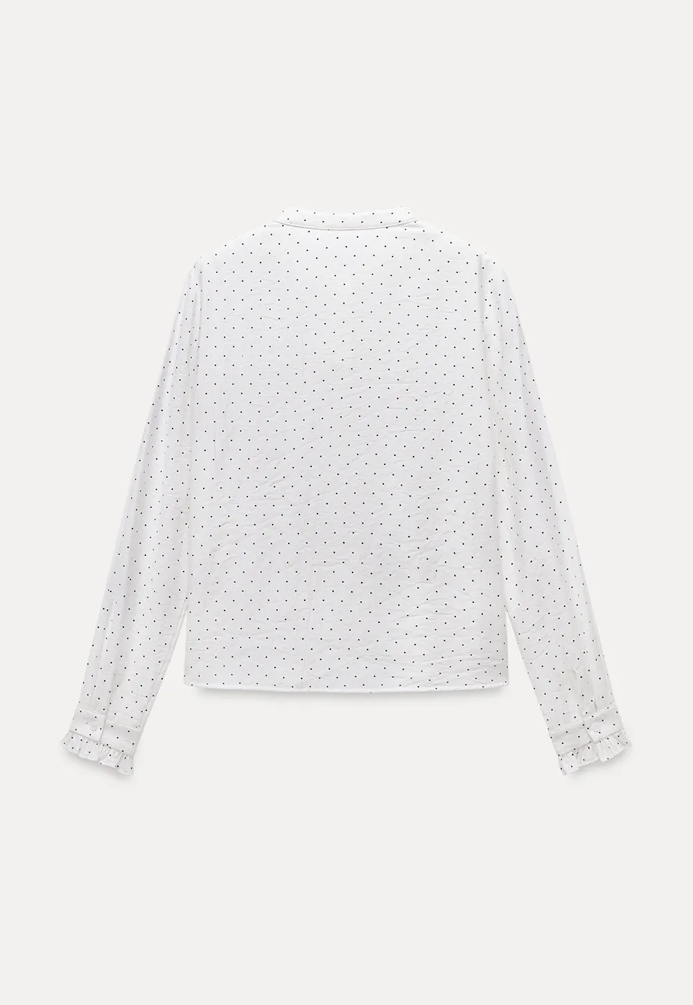 Womens Polka Dot Ruffle Trim Blouse with Bow Tie Neck