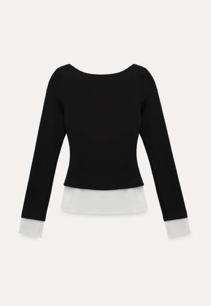 Women's Layered Drape-Neck Long Sleeve Top