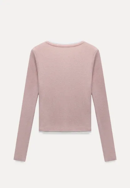 Contrast Layered Knit Long Sleeve Top