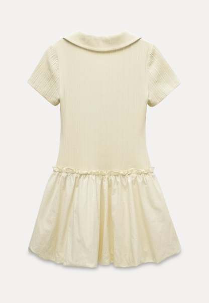 Women's Collared Knit Dress with Bow Tie and Ruffle Hem