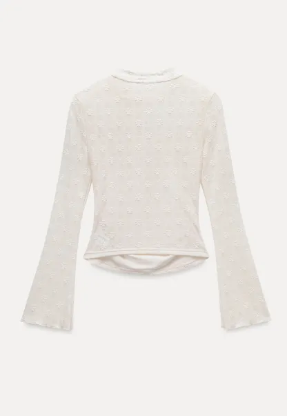 Lace Tie Neck Long Sleeve Blouse