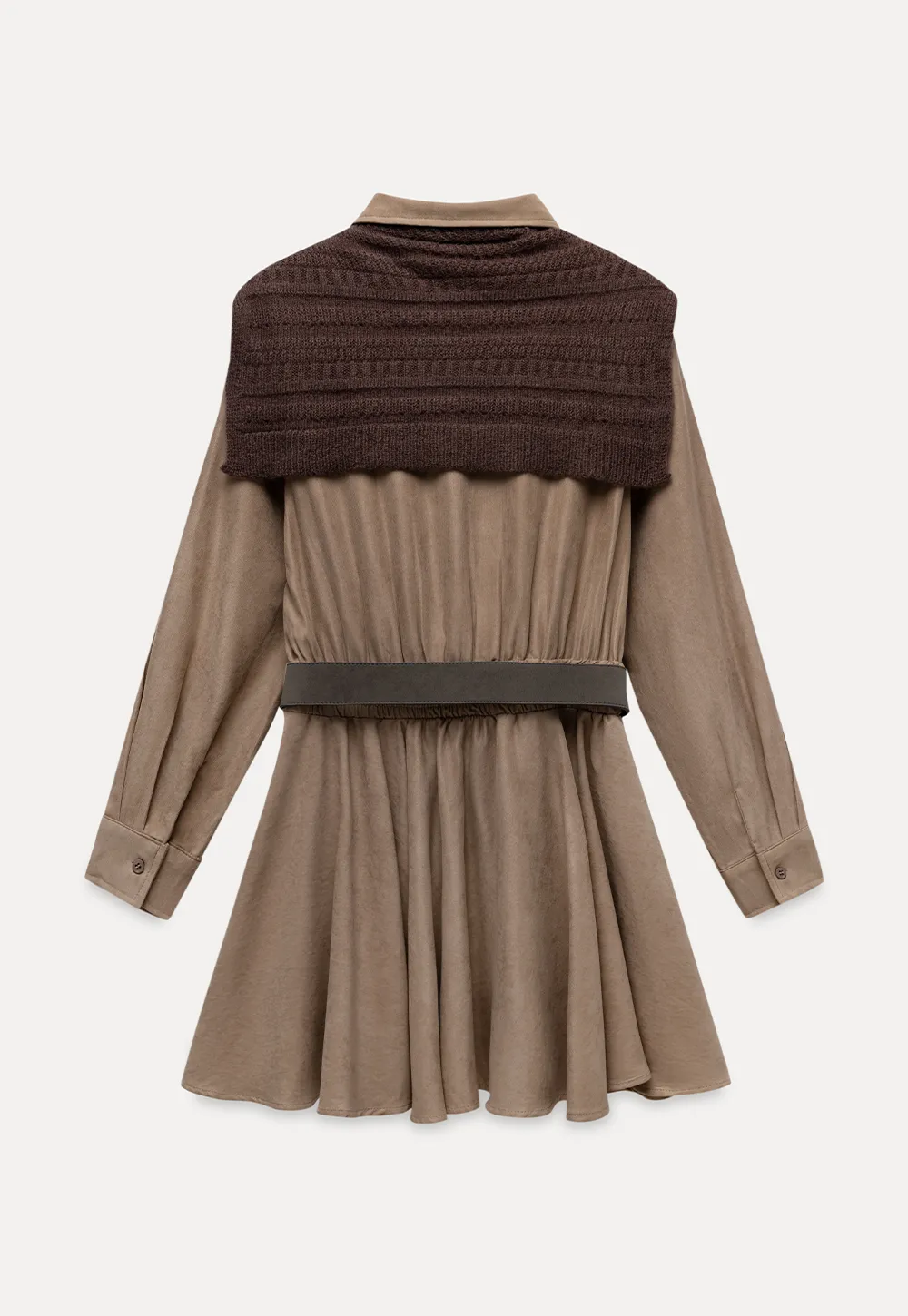 Belted Shirt Dress with Knit Scarf