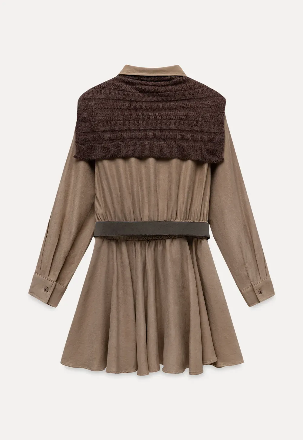 Belted Shirt Dress with Knit Scarf