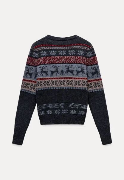 Reindeer Snowflake Pattern Knit Cardigan