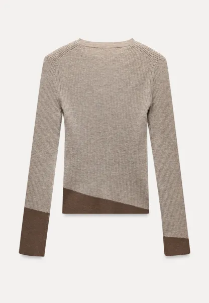 Womens Colorblock Ribbed Knit Long Sleeve Top