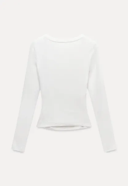 Womens Slim Fit White Long Sleeve Top