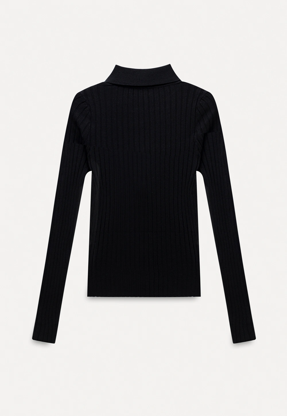 Women Classic Ribbed Knit Polo Long Sleeve