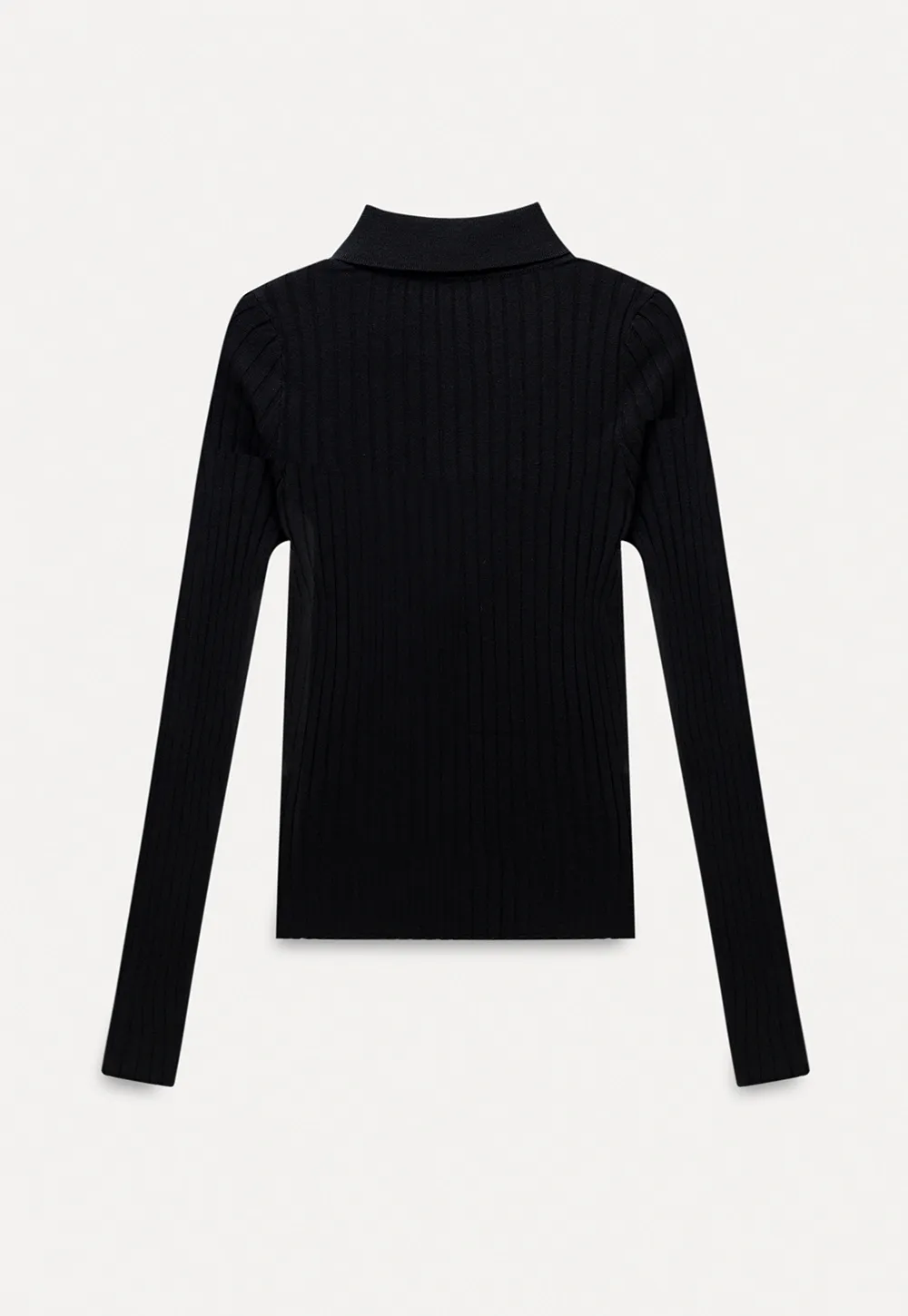 Women Classic Ribbed Knit Polo Long Sleeve