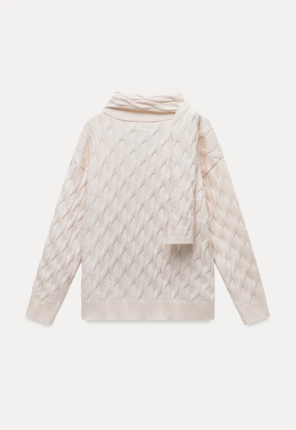 Womens Cable Knit Cardigan Sweater with Matching Scarf