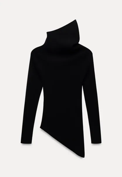 Asymmetric Turtleneck Knit Top