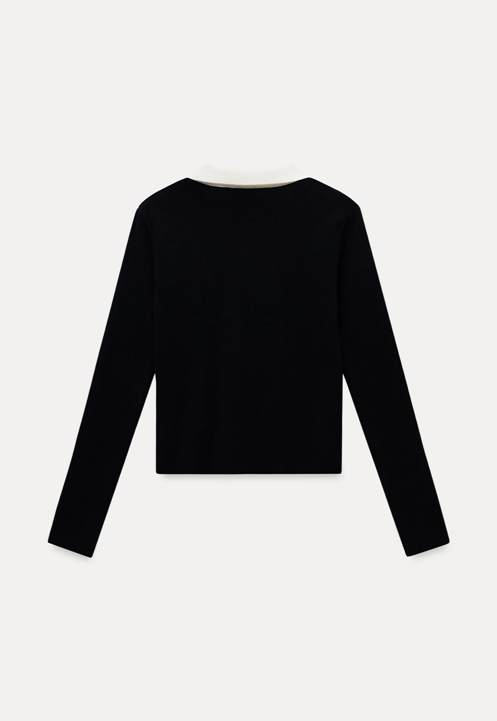Elegant V-Neck Knit Top with Contrast Lapel Collar
