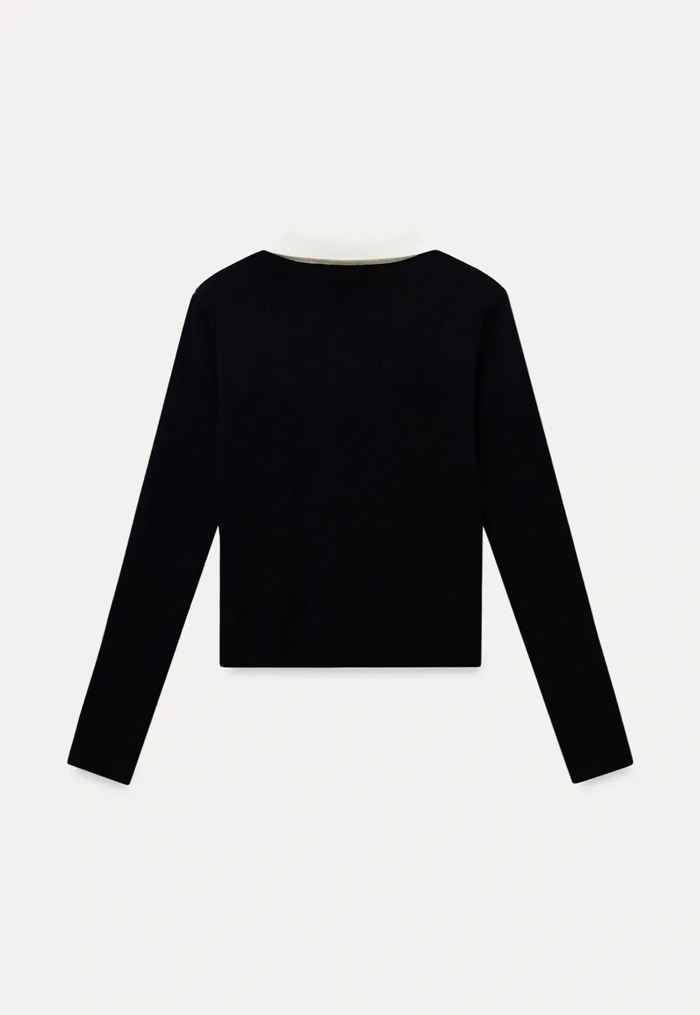 Elegant V-Neck Knit Top with Contrast Lapel Collar