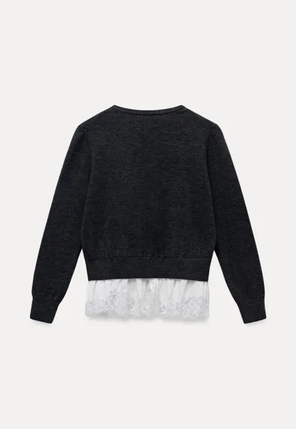 Womens Knit Sweater with Lace Hem