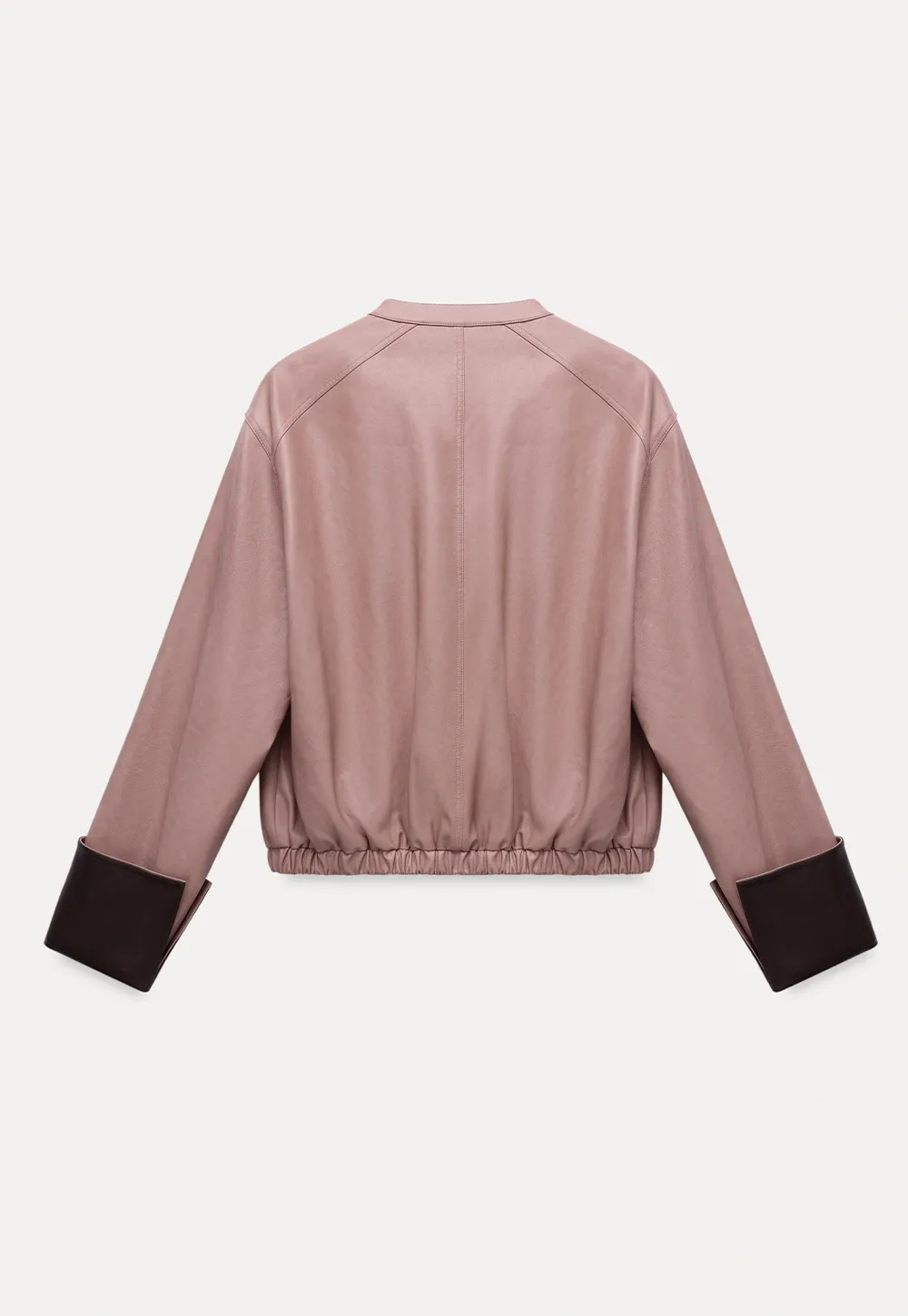 Womens Faux Leather Jacket with Zipper Front and Contrast Cuffs