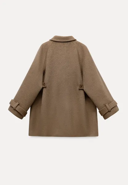 Elegant Double-Breasted Trench Style Wool Coat