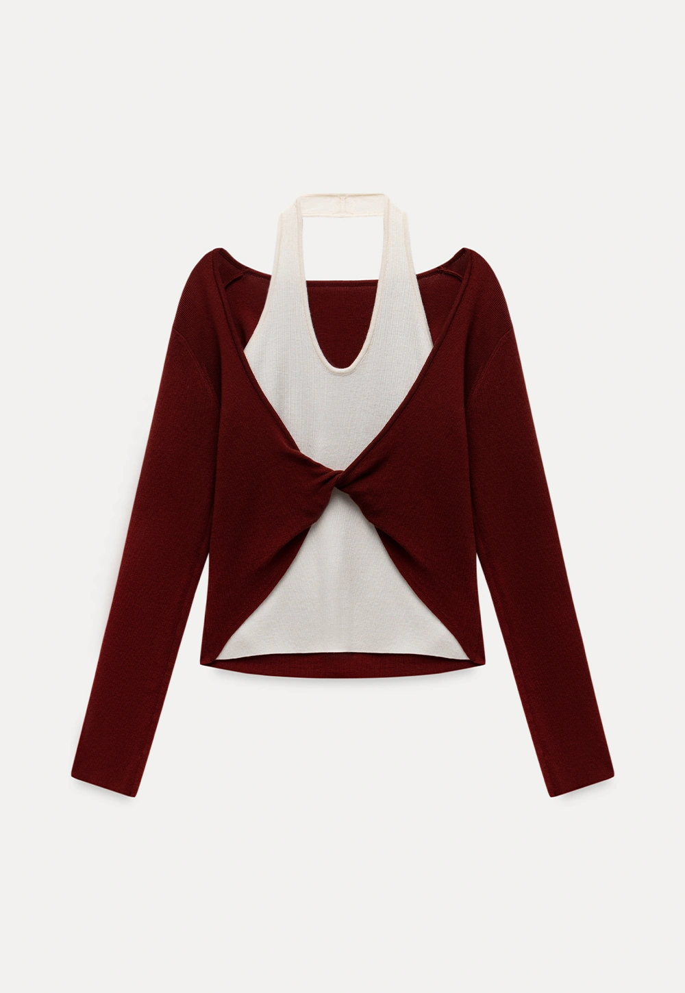 Women Casual Long Sleeve Halter Top with Twist Front Design