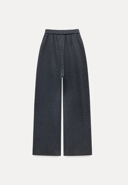 Women High Waist Wide Leg Pants Loose Fit Polka Dot Trousers