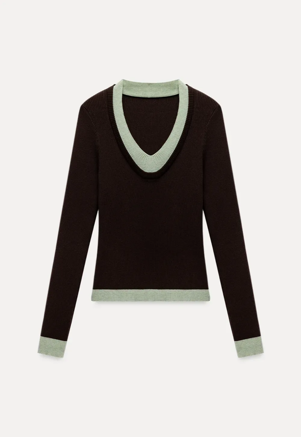 Contrast Trim V Neck Knit Top