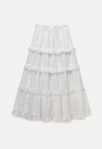 Tiered Lace Midi Skirt