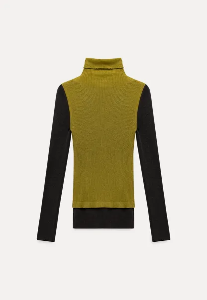 Womens Color Block Turtleneck Knit Top