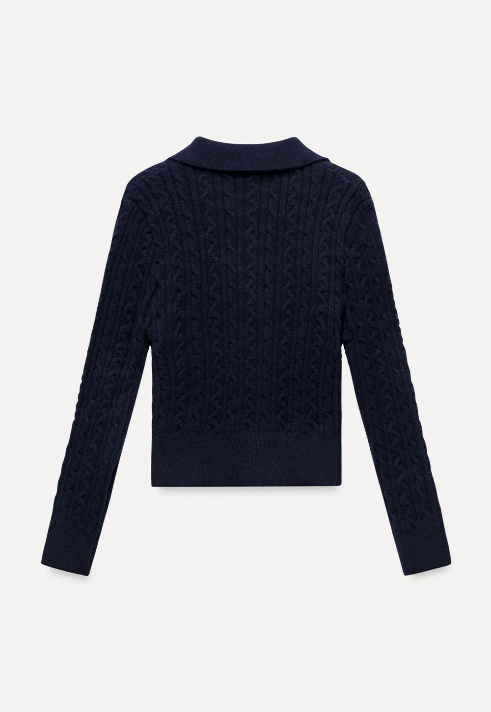 Women Cable Knit Polo Sweater Long Sleeve Slim Fit Pullover