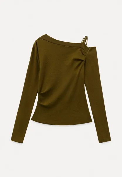 Womens Asymmetric Shoulder Long Sleeve Top