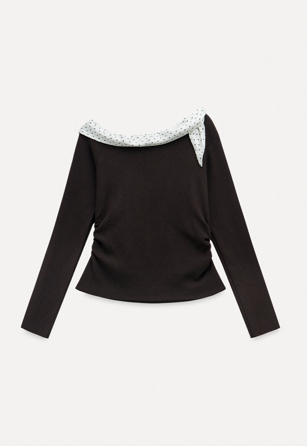 Womens Polka Dot Scarf Neck Long Sleeve Top