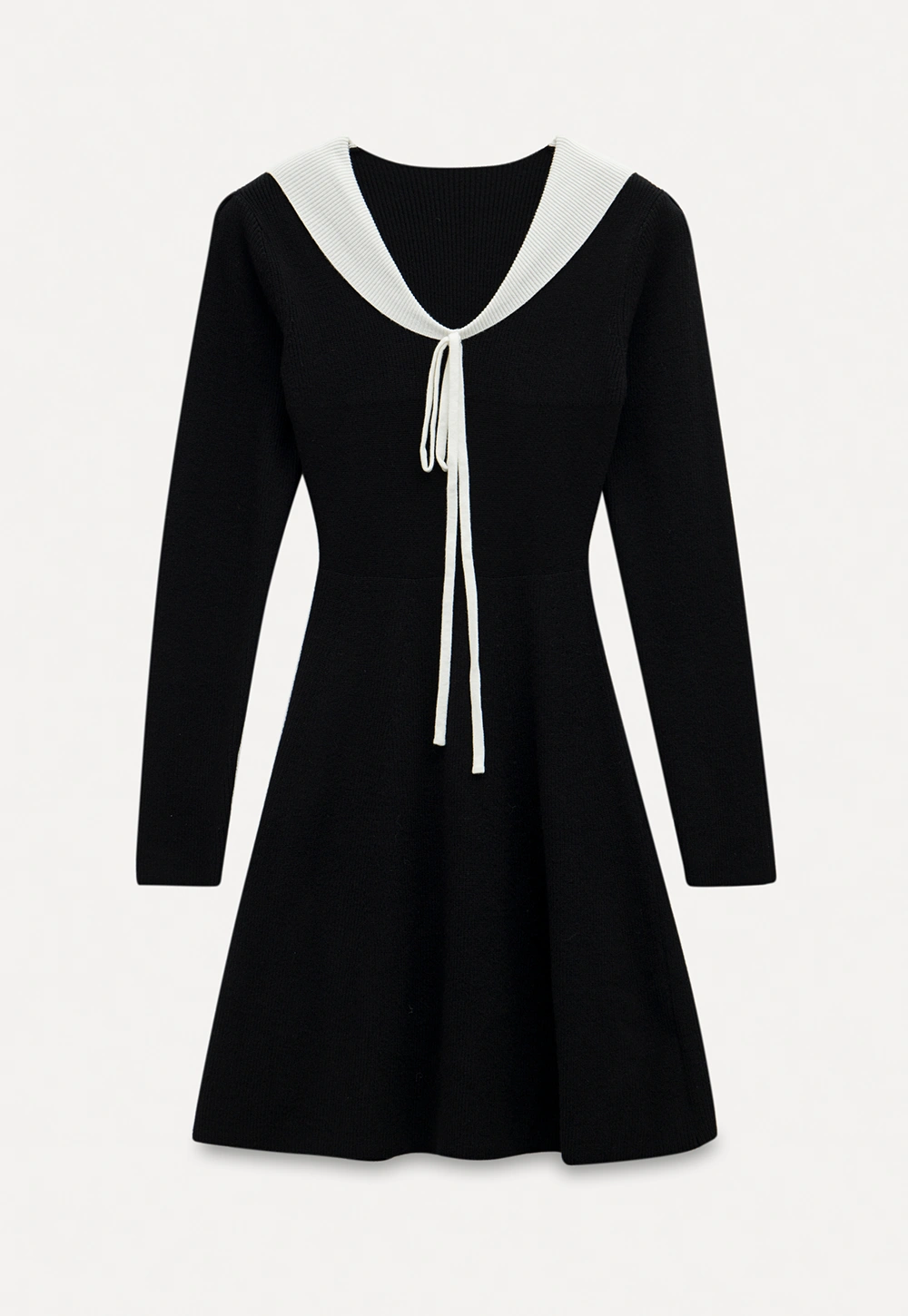 Womens Contrast Tie Collar Knit Dress