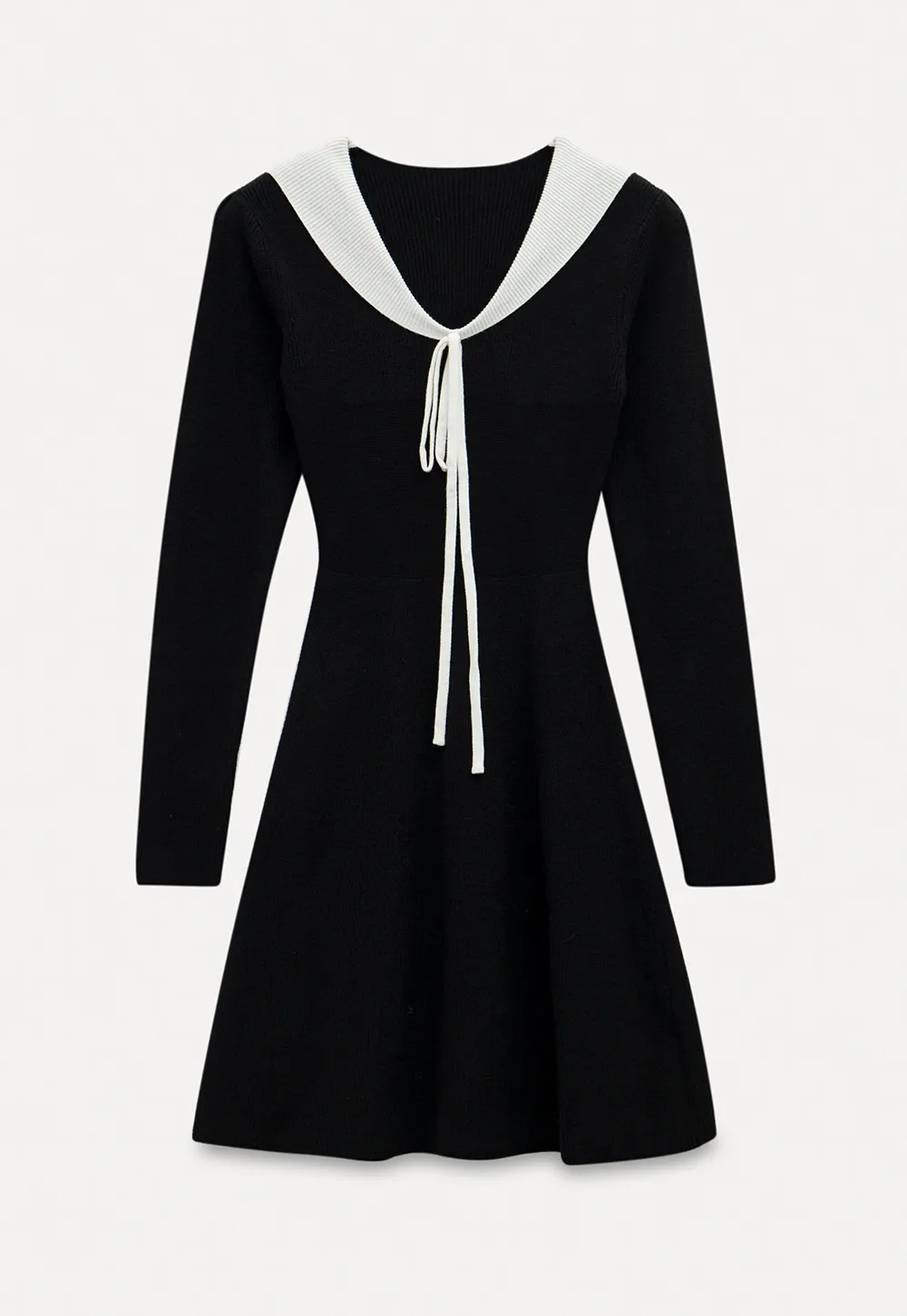 Womens Contrast Tie Collar Knit Dress