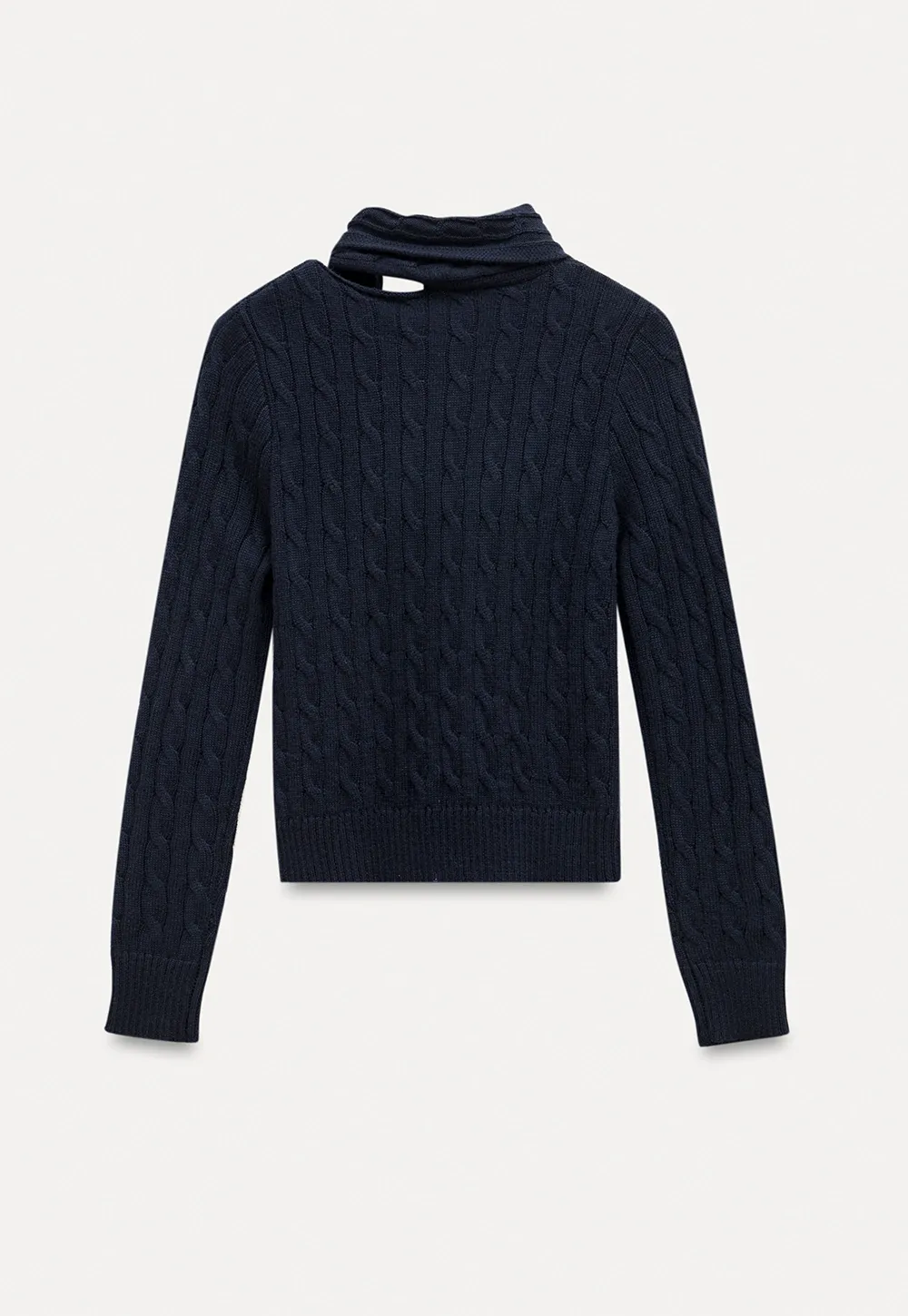 Women Cable Knit Sweater with Scarf Tie Long Sleeve