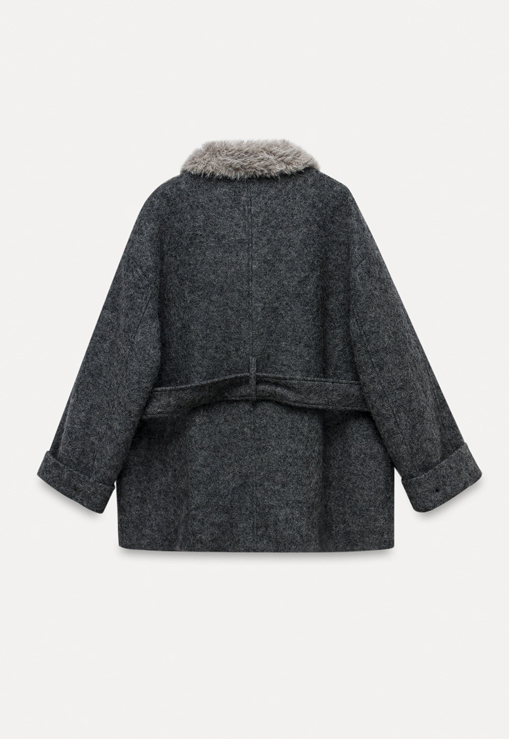 Women Cozy Faux Fur Lapel Wool Coat