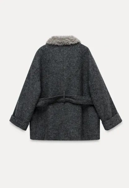 Women Cozy Faux Fur Lapel Wool Coat
