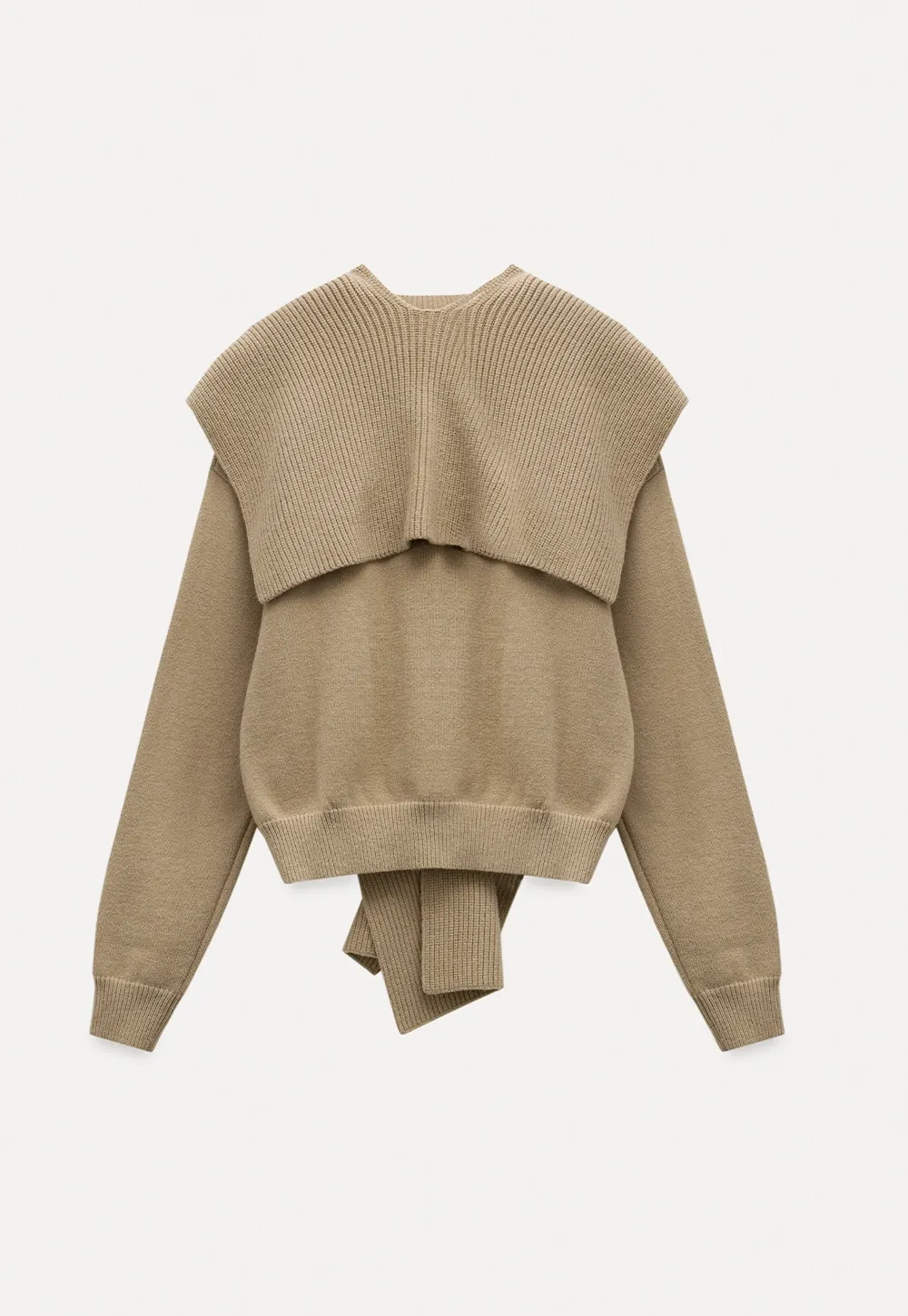 Women Faux Layered Sweater with Scarf Collar