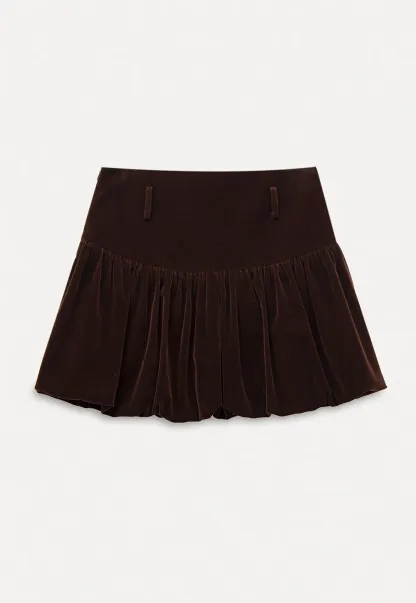 Women Velvet Bubble Hem Mini Skirt High Waist
