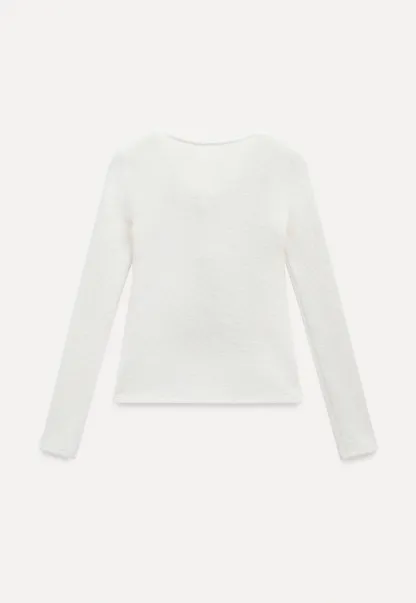 Women Soft Fluffy Knit Top Twist Front Long Sleeve