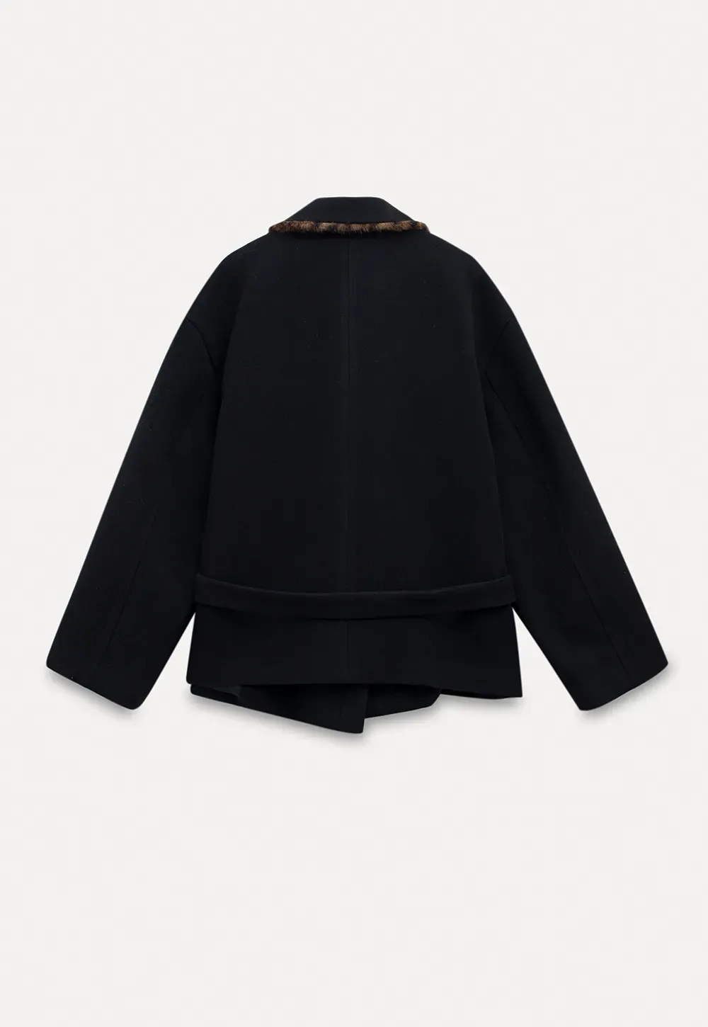 Faux Fur Trim Belted Wool Coat