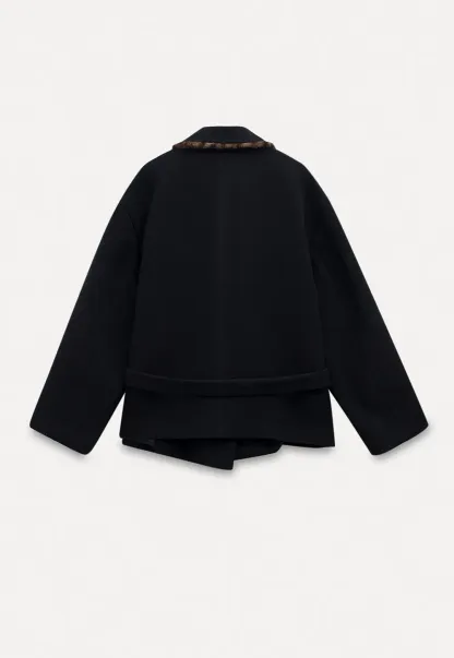 Faux Fur Trim Belted Wool Coat