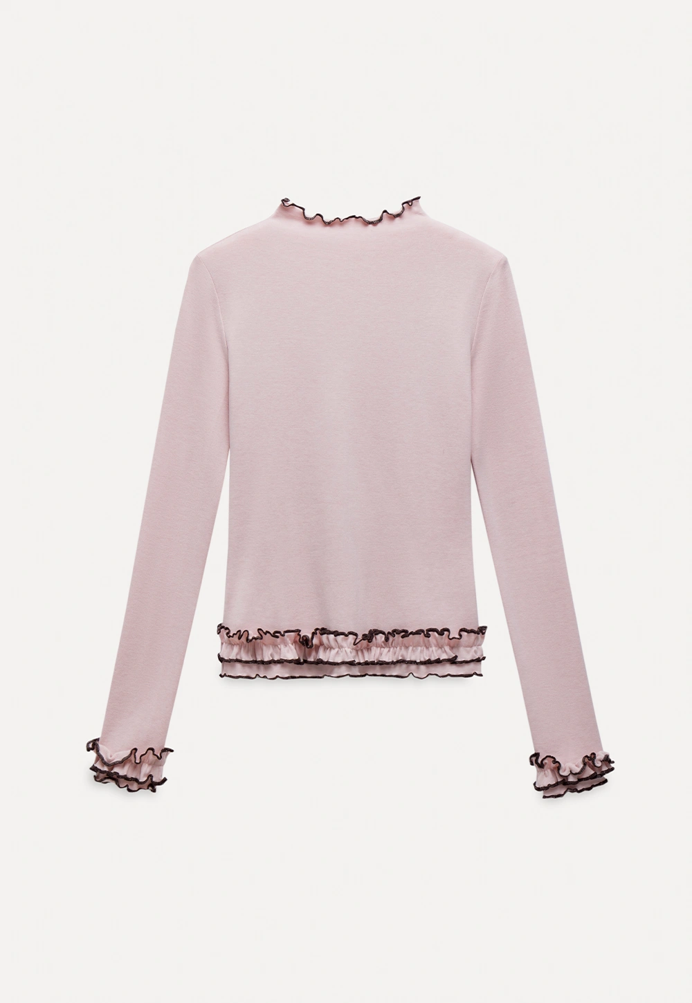 Ruffle Trim Mock Neck Long Sleeve Top