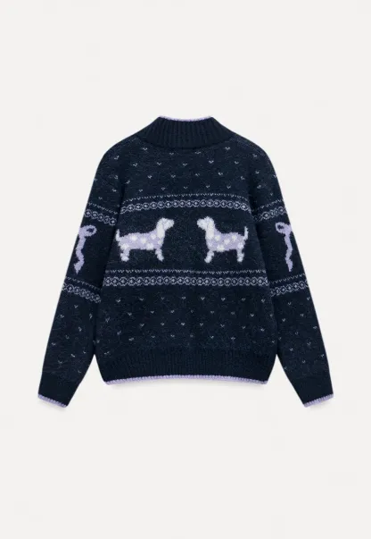 Dog Pattern Knit Cardigan