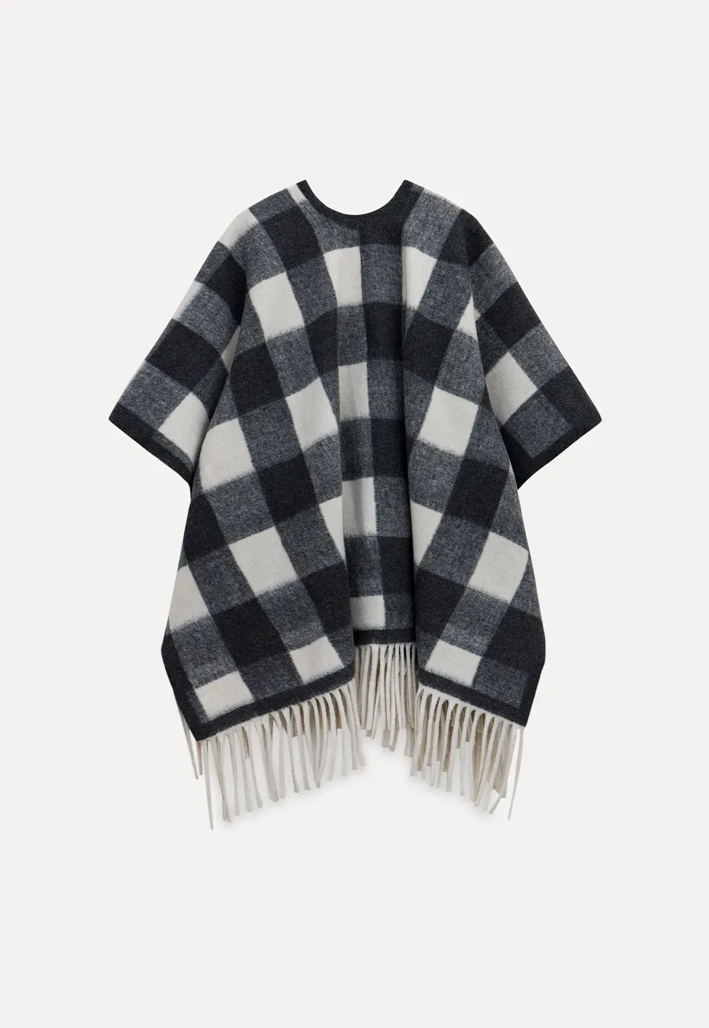 Checked Fringe Poncho