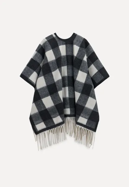 Checked Fringe Poncho