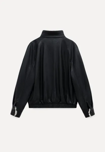 Faux Leather Jacket with Shearling Collar