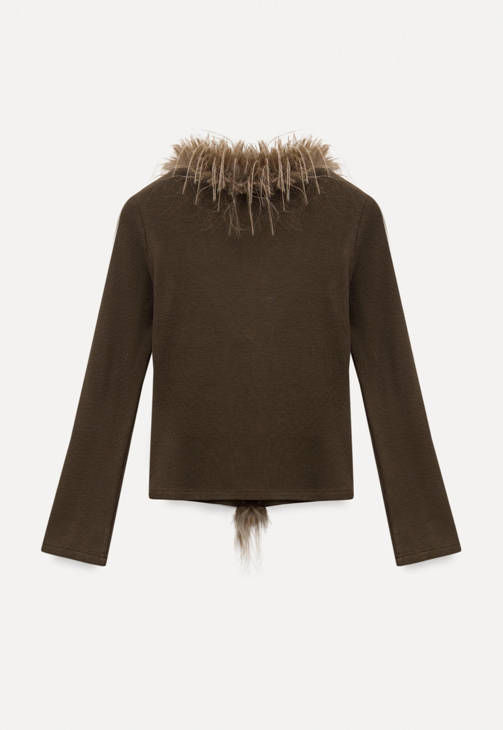 Women Faux Fur Collar Long Sleeve Knit Top