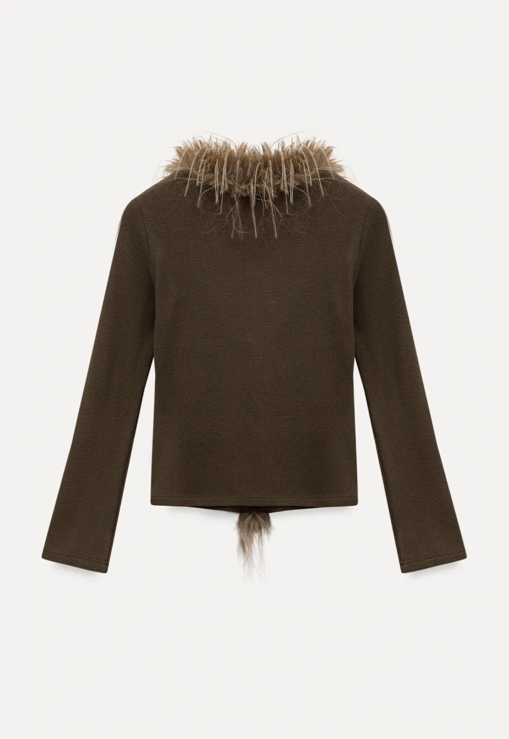 Women Faux Fur Collar Long Sleeve Knit Top