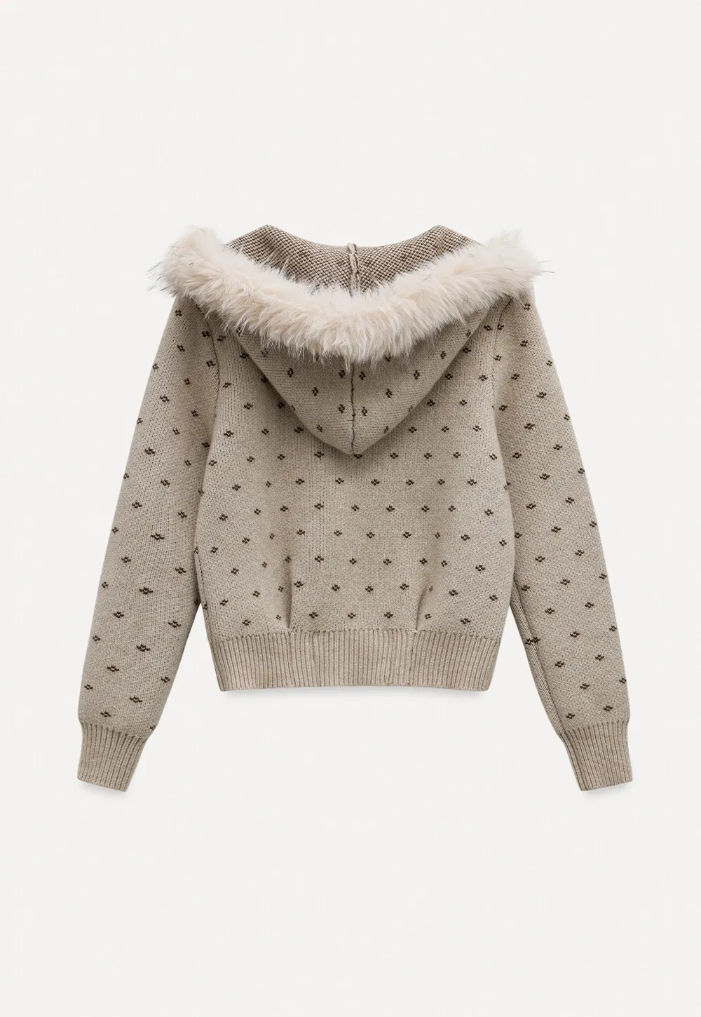 Vintage Knit Hooded Cardigan Women Faux Fur Coat